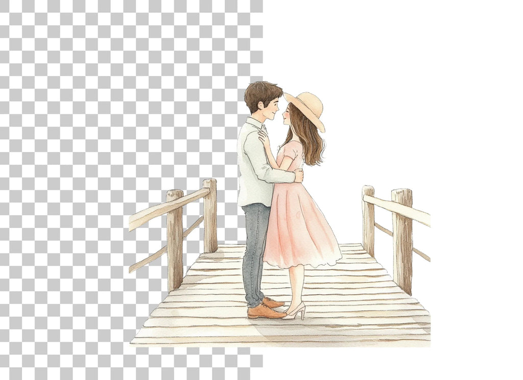 Embracing Couple on Bridge Clipart Bundle