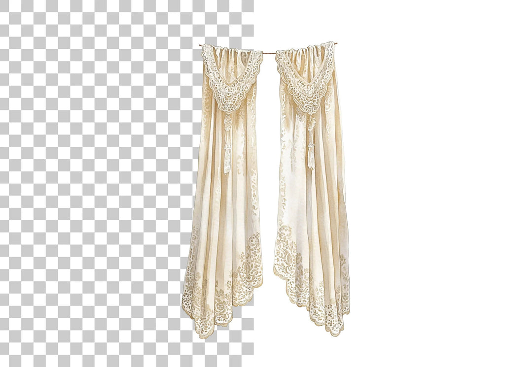 Vintage Cream Curtains Clipart Bundle