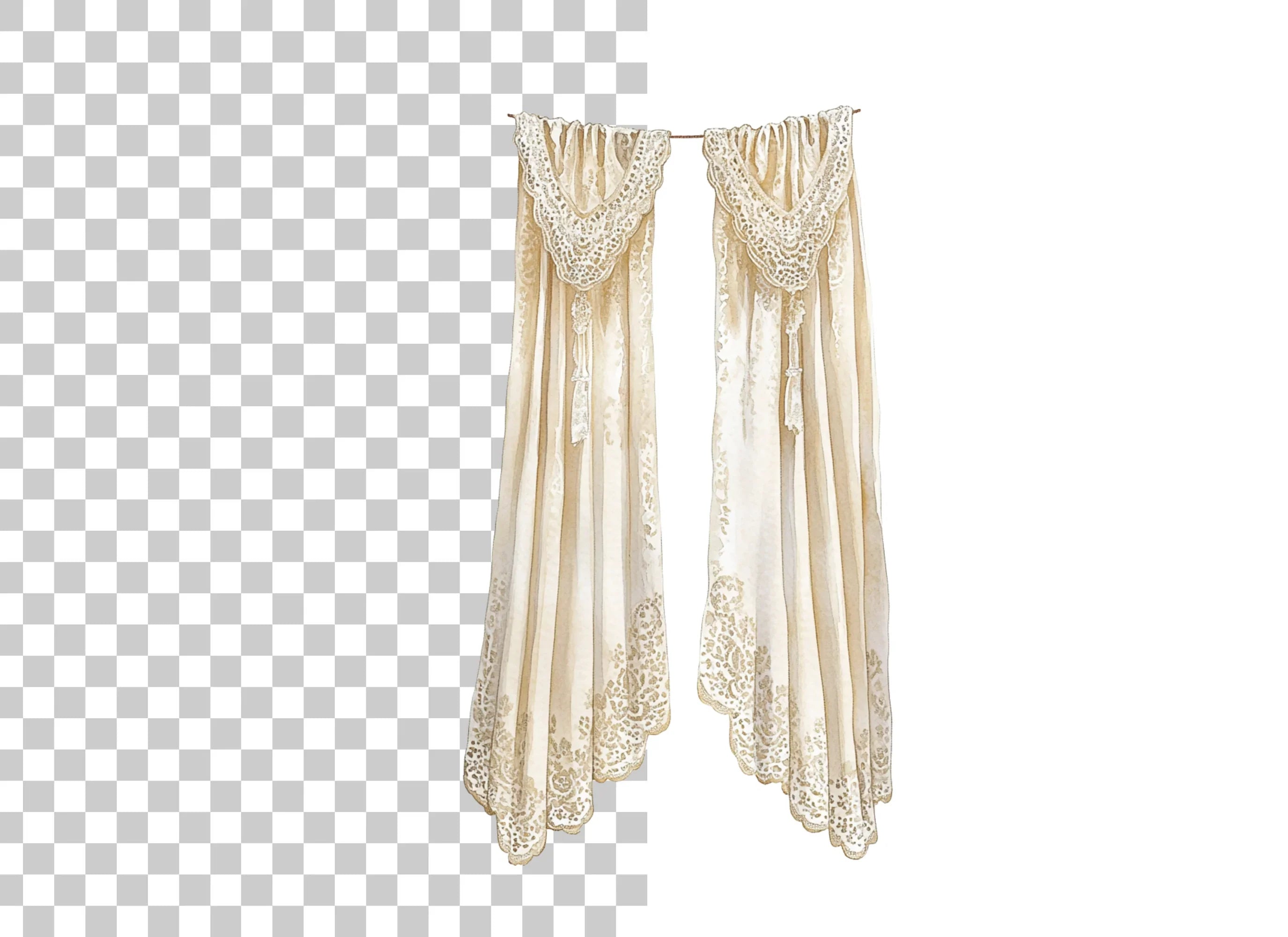 Vintage Cream Curtains Clipart Bundle