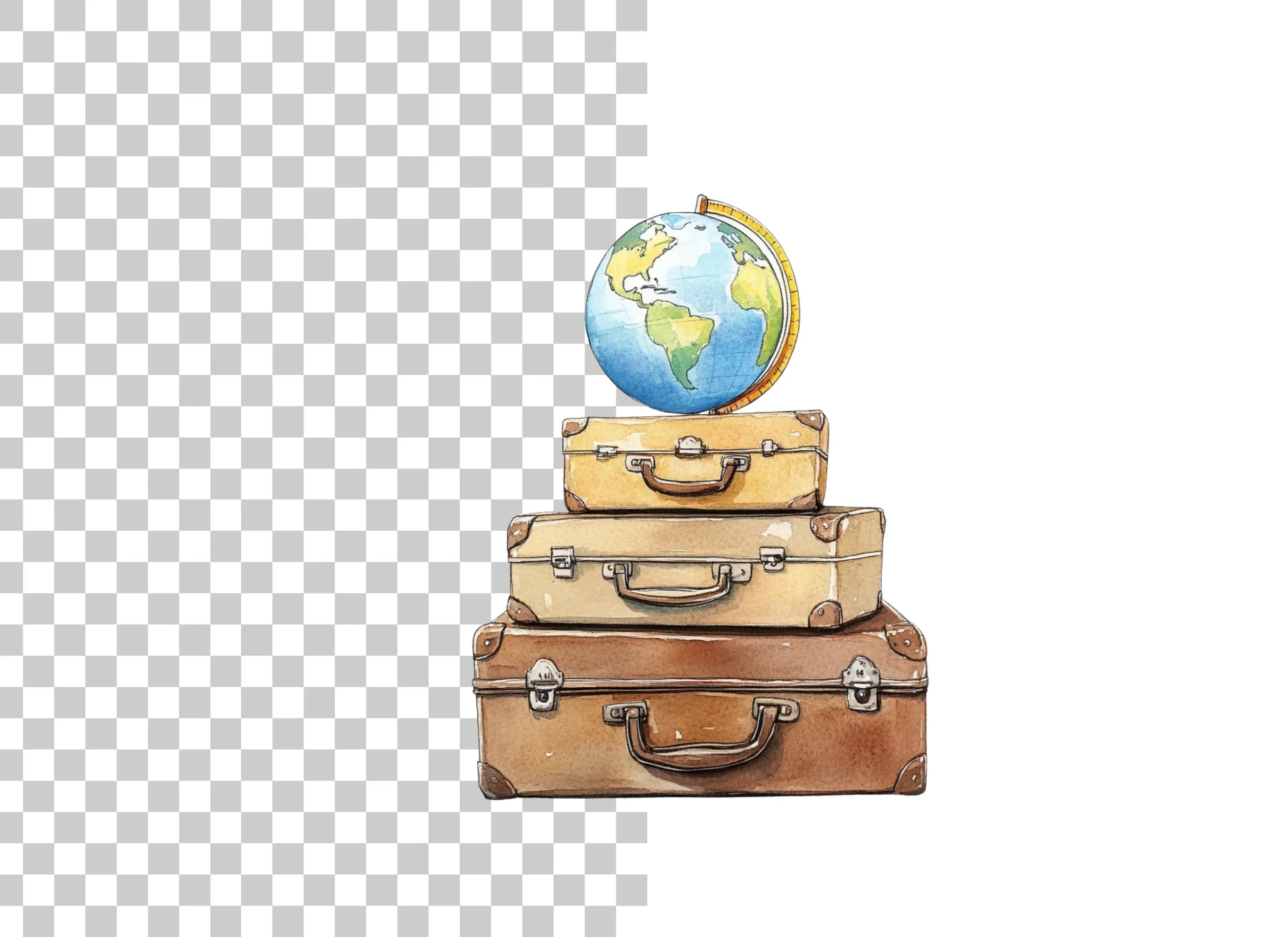 Travel Luggage with Globe Clipart Bundle