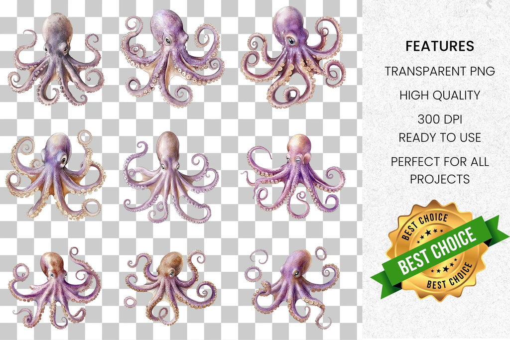 Cute Octopus Marine Clipart Bundle