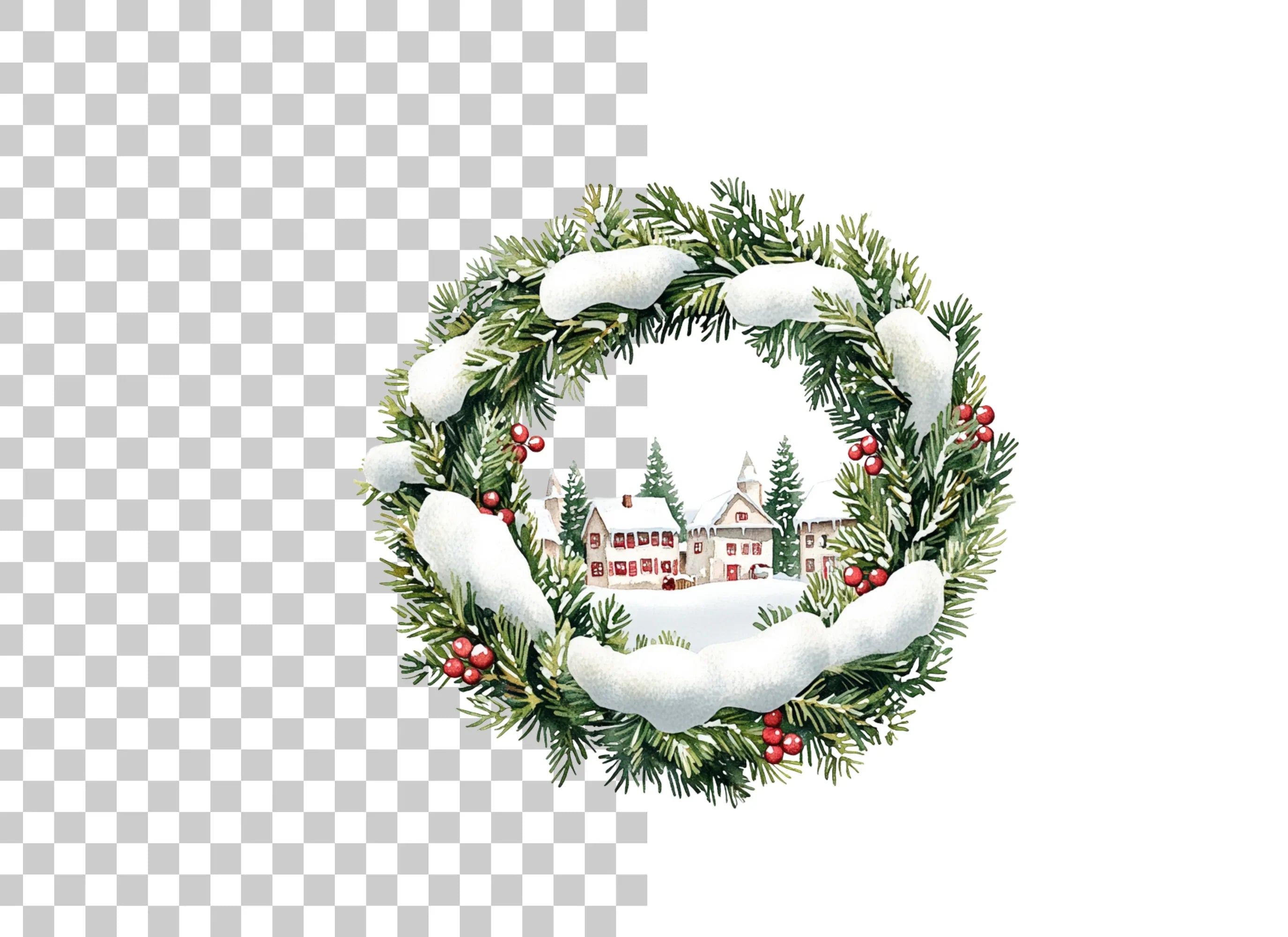 Christmas Village Wreath Clipart Bundle