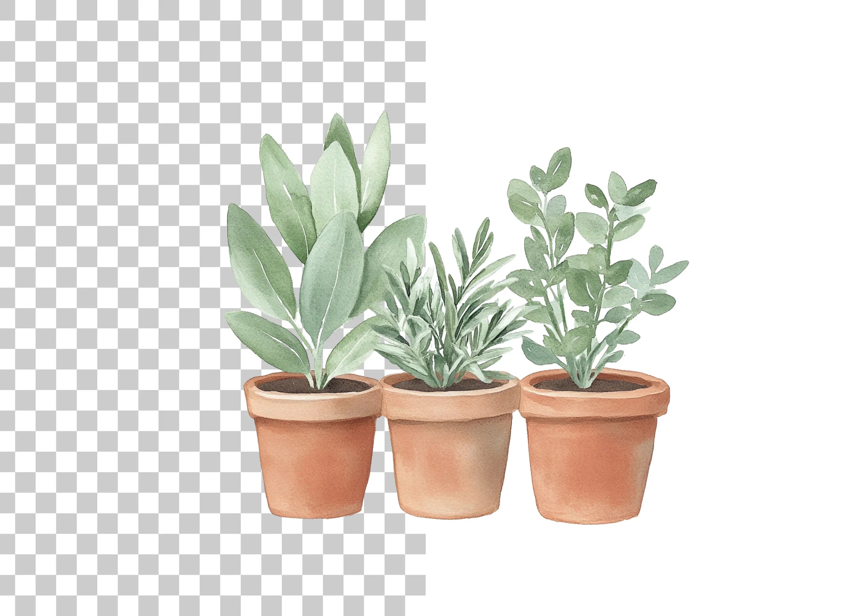 Herb Plants in Terracotta Pots Clipart Bundle