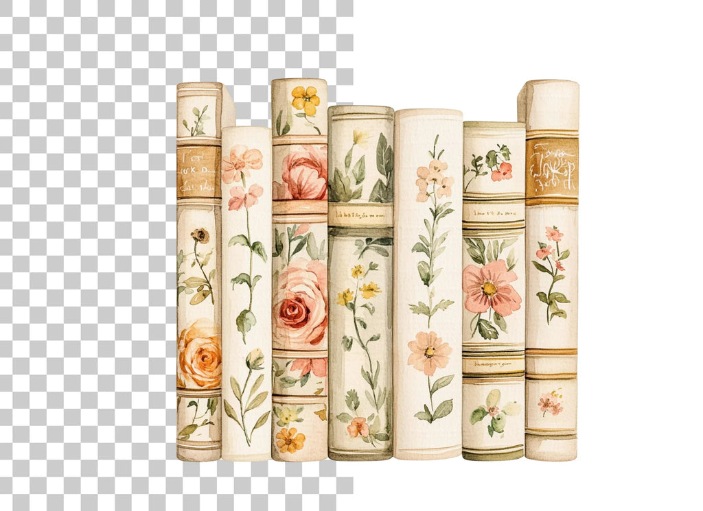 Decorative Floral Book Spines Clipart Bundle