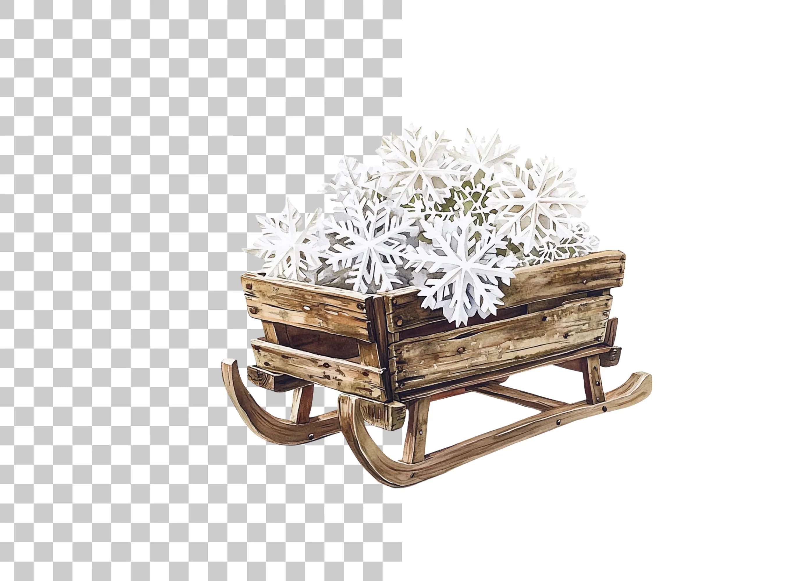 Winter Sleigh with Snowflakes Clipart Bundle