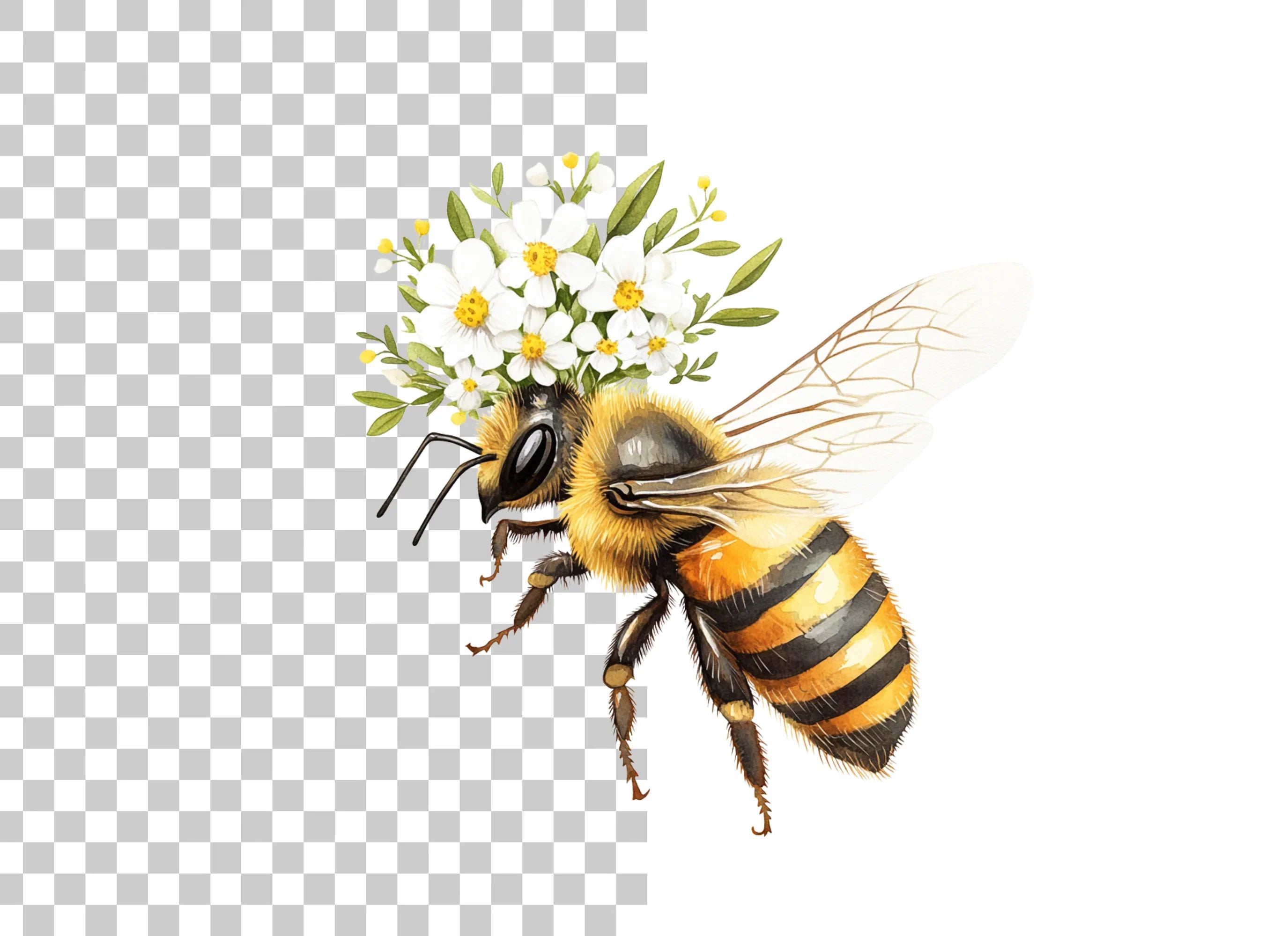 Elegant Bee with Floral Crown Clipart Bundle