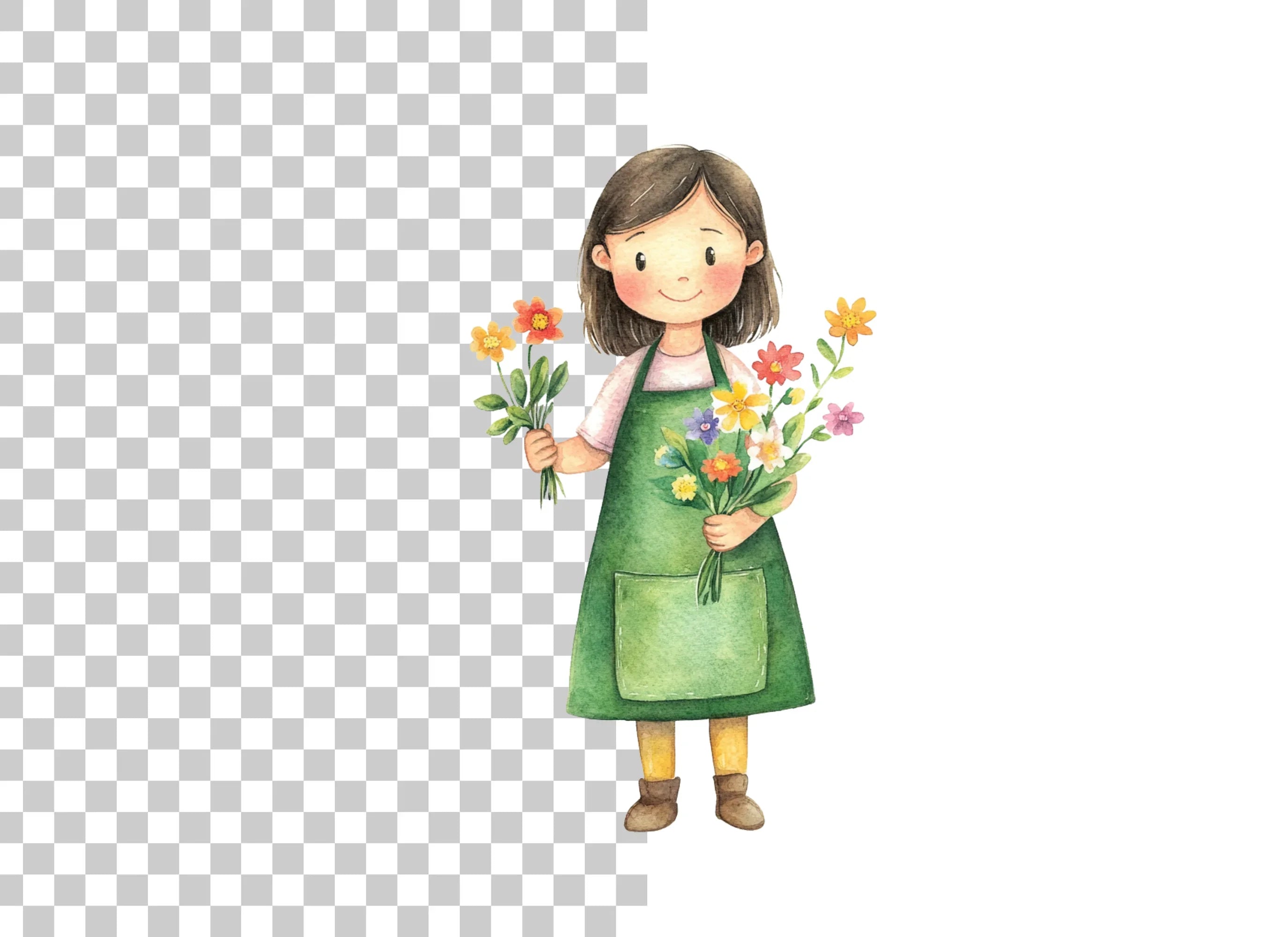 Cute Girls with Flower Bouquets Clipart Bundle