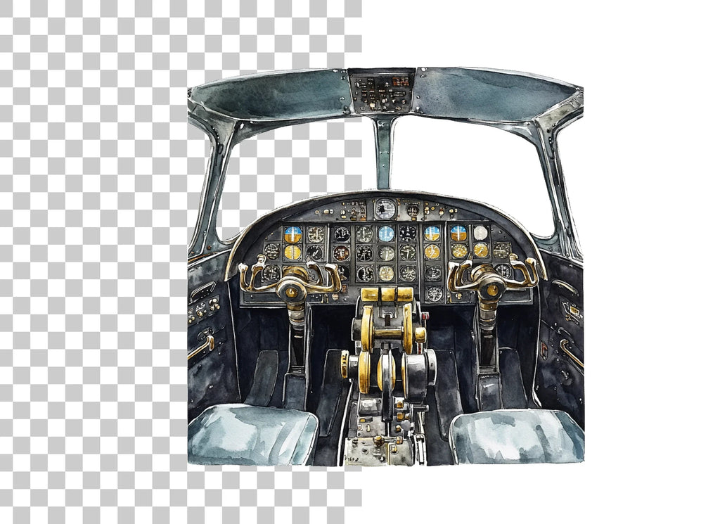 Vintage Airplane Cockpit Clipart Bundle