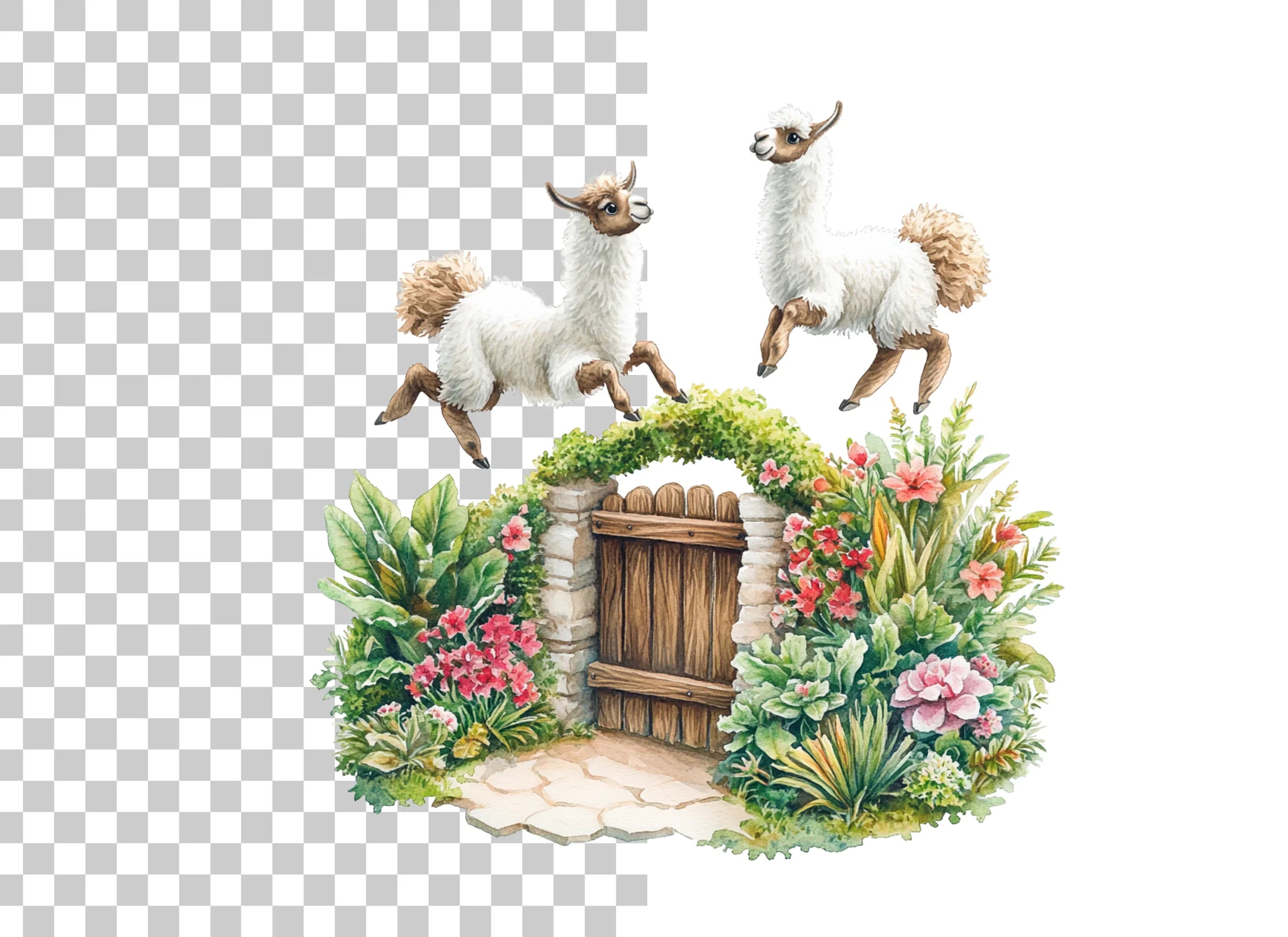 Llamas and Rustic Garden Gates Clipart Bundle