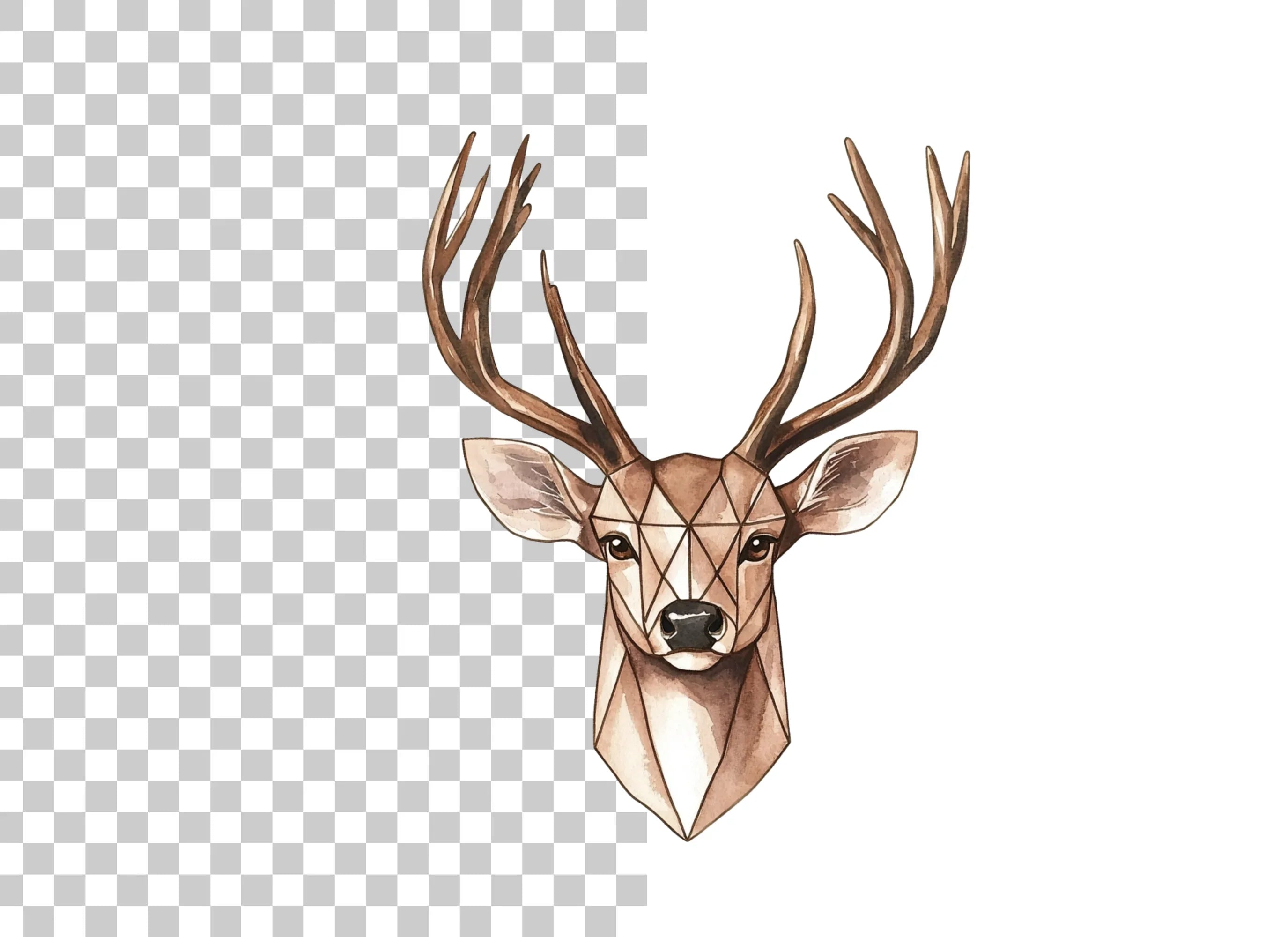 Deer Head Geometric Realistic Clipart Bundle