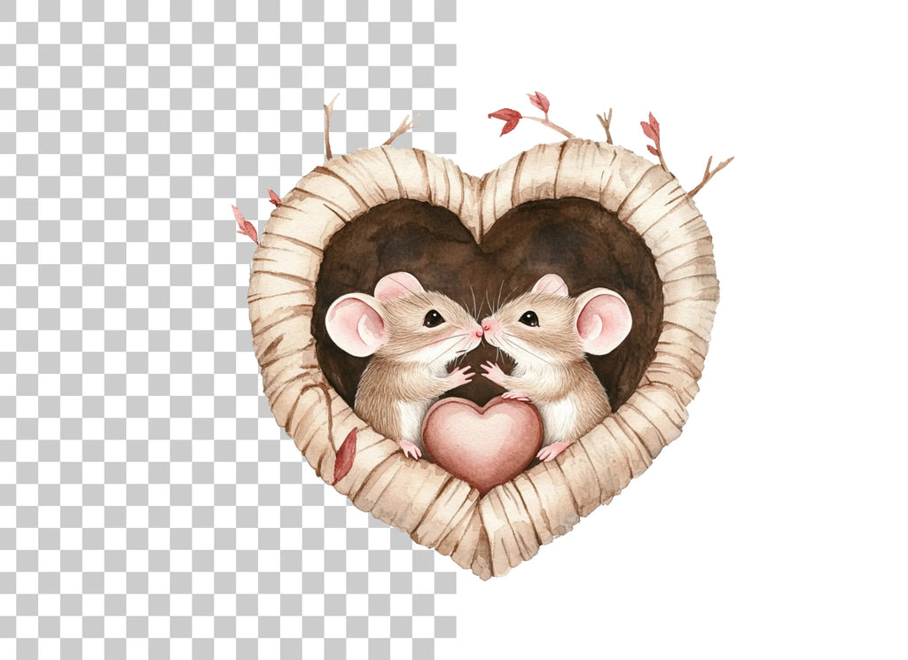 Romantic Mice in Heart Nest Clipart Bundle