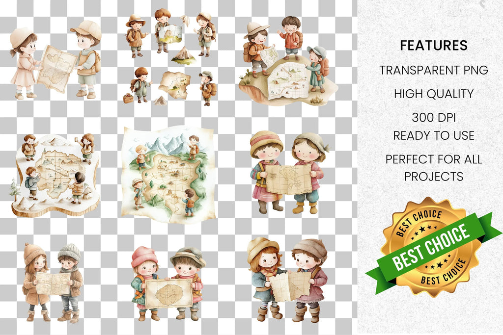 Kids Treasure Map Adventure Clipart Bundle
