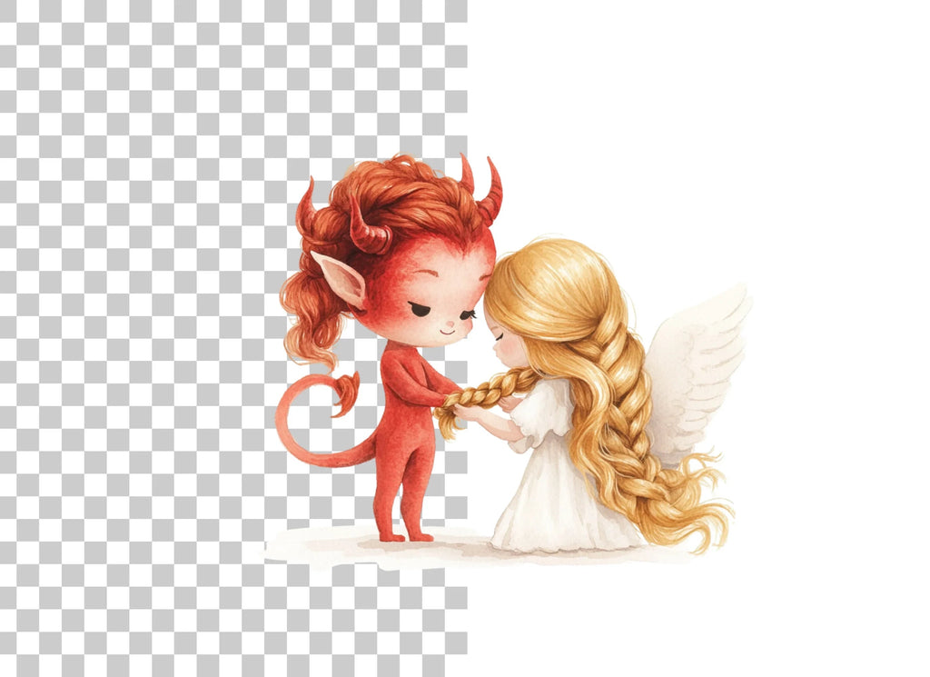 Cute Angel and Devil Braiding Hair Clipart Bundle