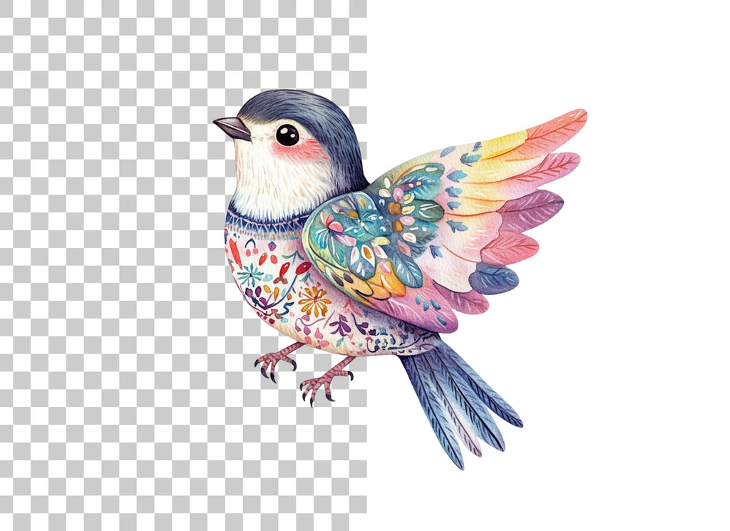 Decorative Folk Birds Clipart Bundle