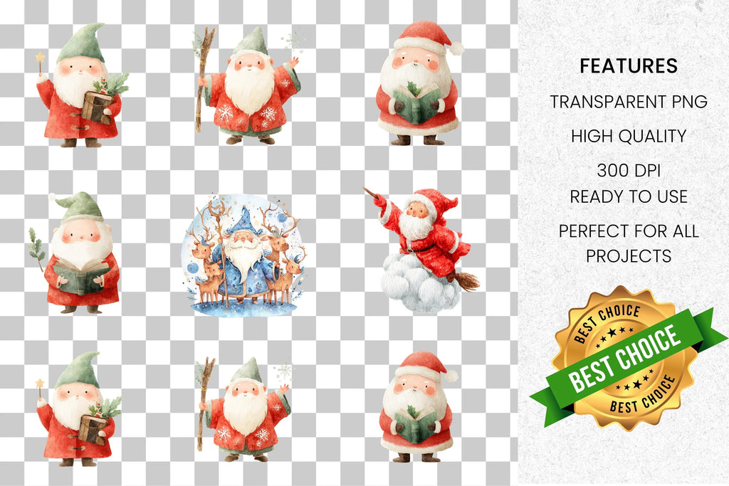 Whimsical Santa Claus Clipart Bundle