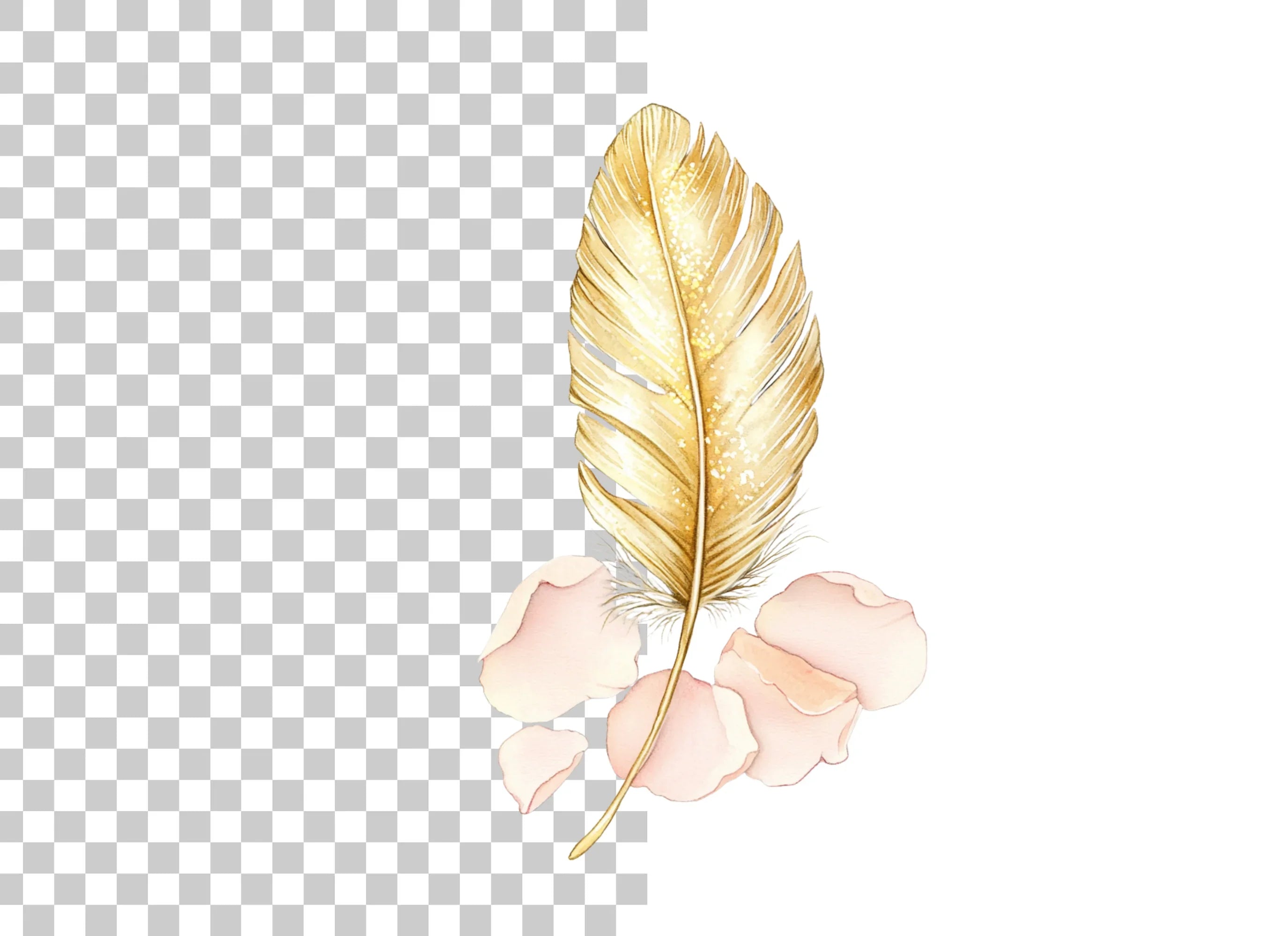 Golden Feather Rose Petal Clipart Bundle