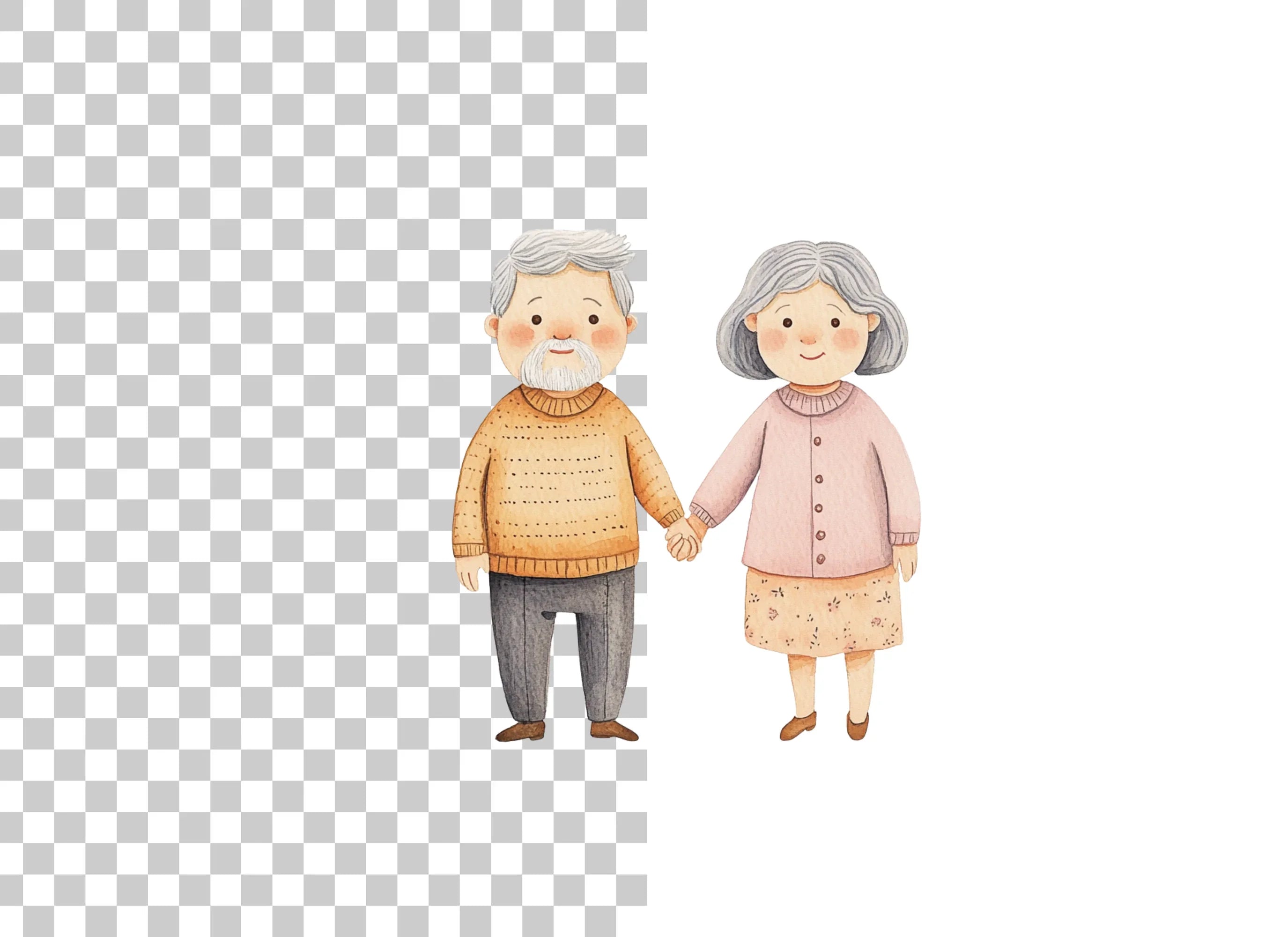 Cute Elderly Couple Holding Hands Clipart Bundle