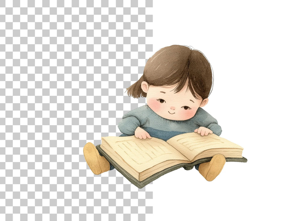 Cute Girl Reading Book Clipart Bundle