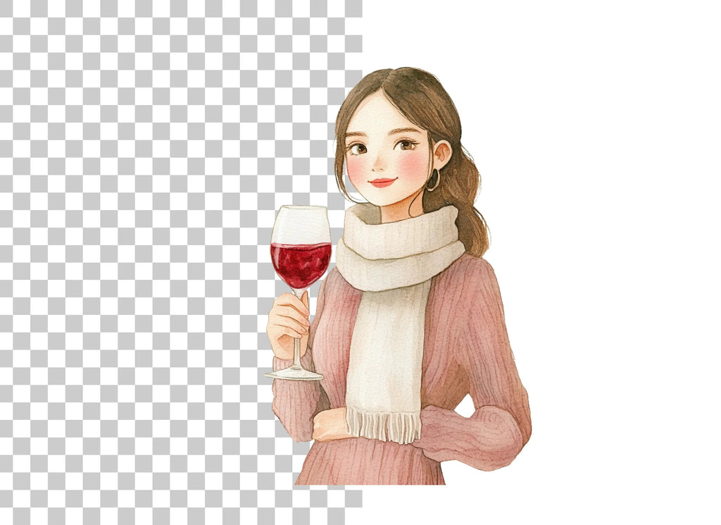 Elegant Women Enjoying Red Wine Clipart Bundle