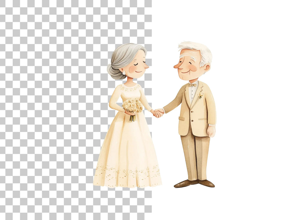 Senior Couple Wedding Day Clipart Bundle