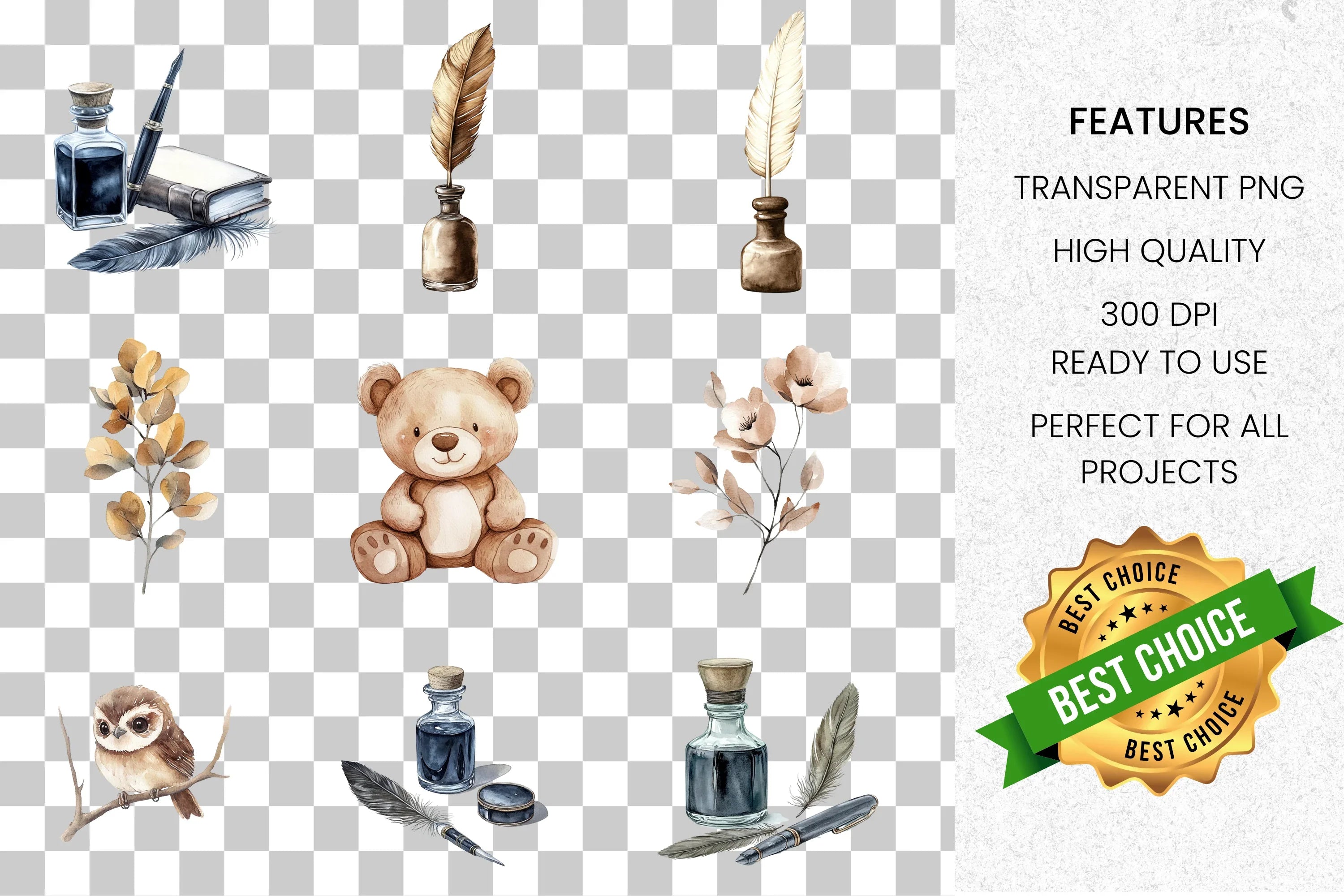 Vintage Cute Animal Writing Clipart Bundle