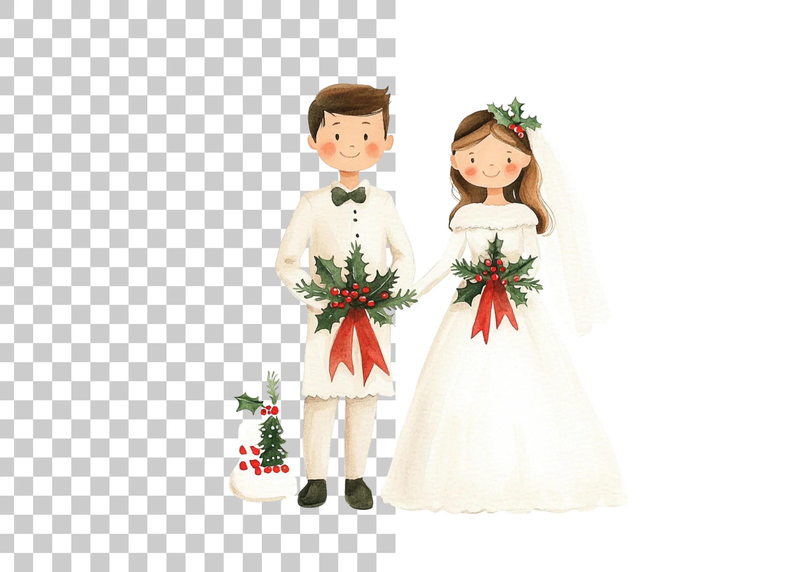 Christmas Wedding Couple Clipart Bundle
