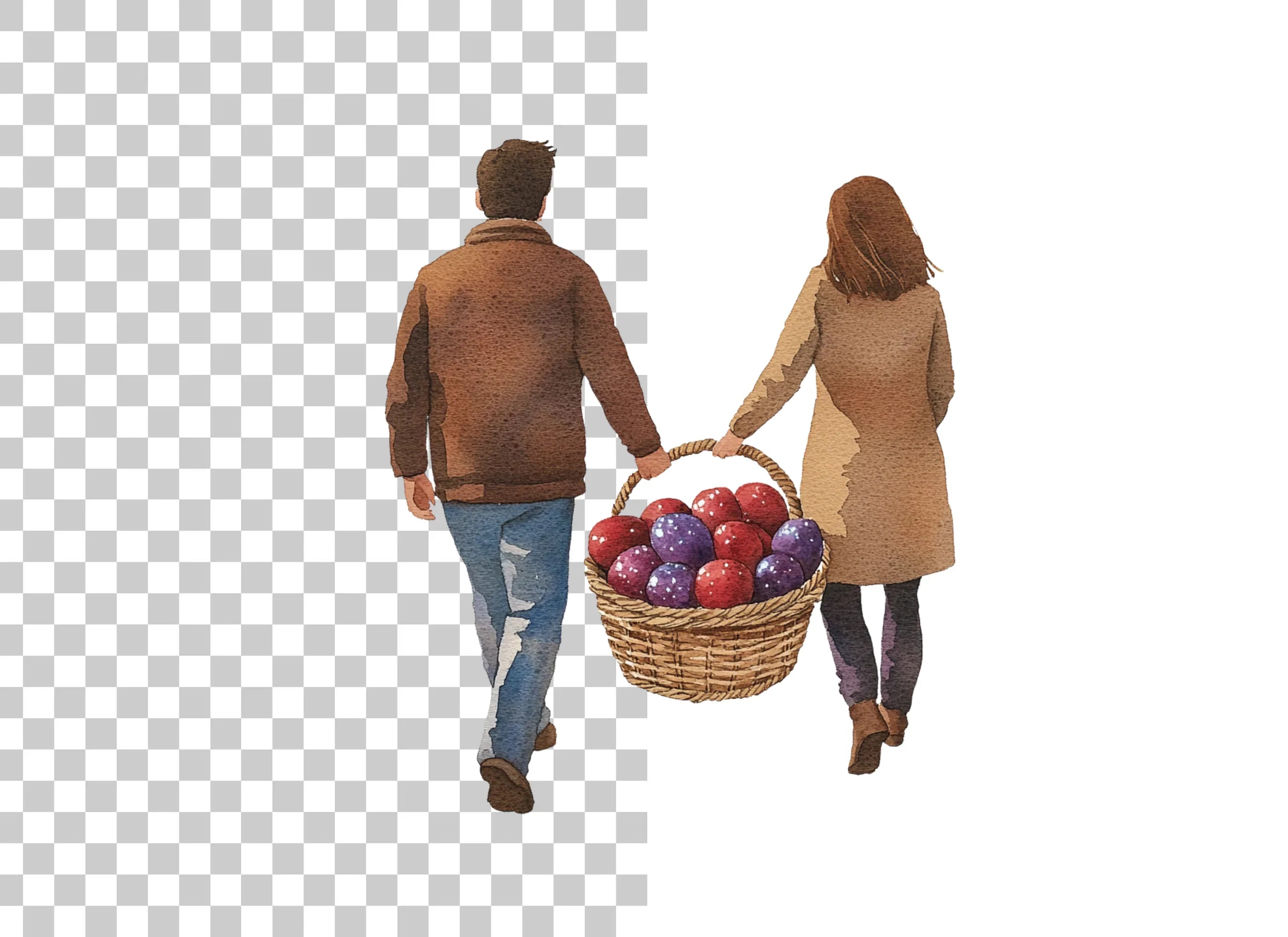 Couple with Fruit Basket Clipart Bundle