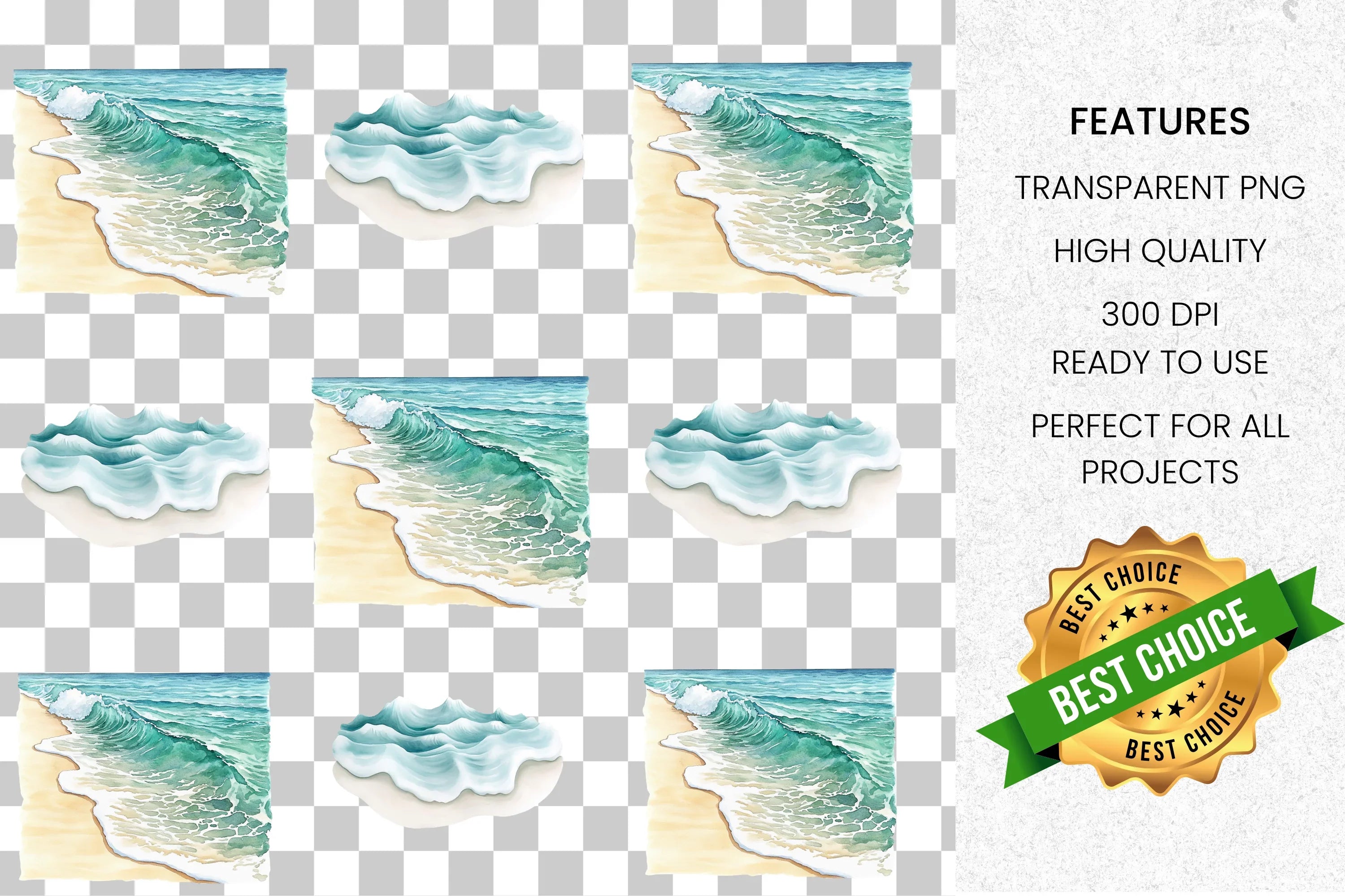 Ocean Waves Beach Clipart Bundle
