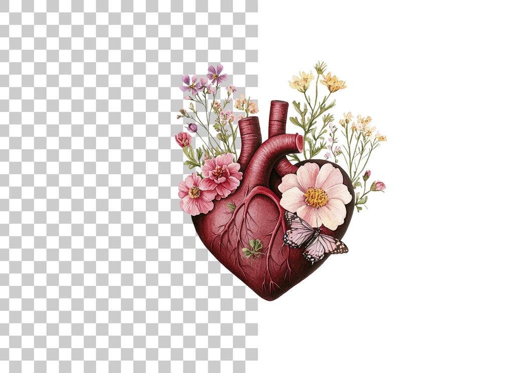 Floral Anatomical Heart Clipart Bundle