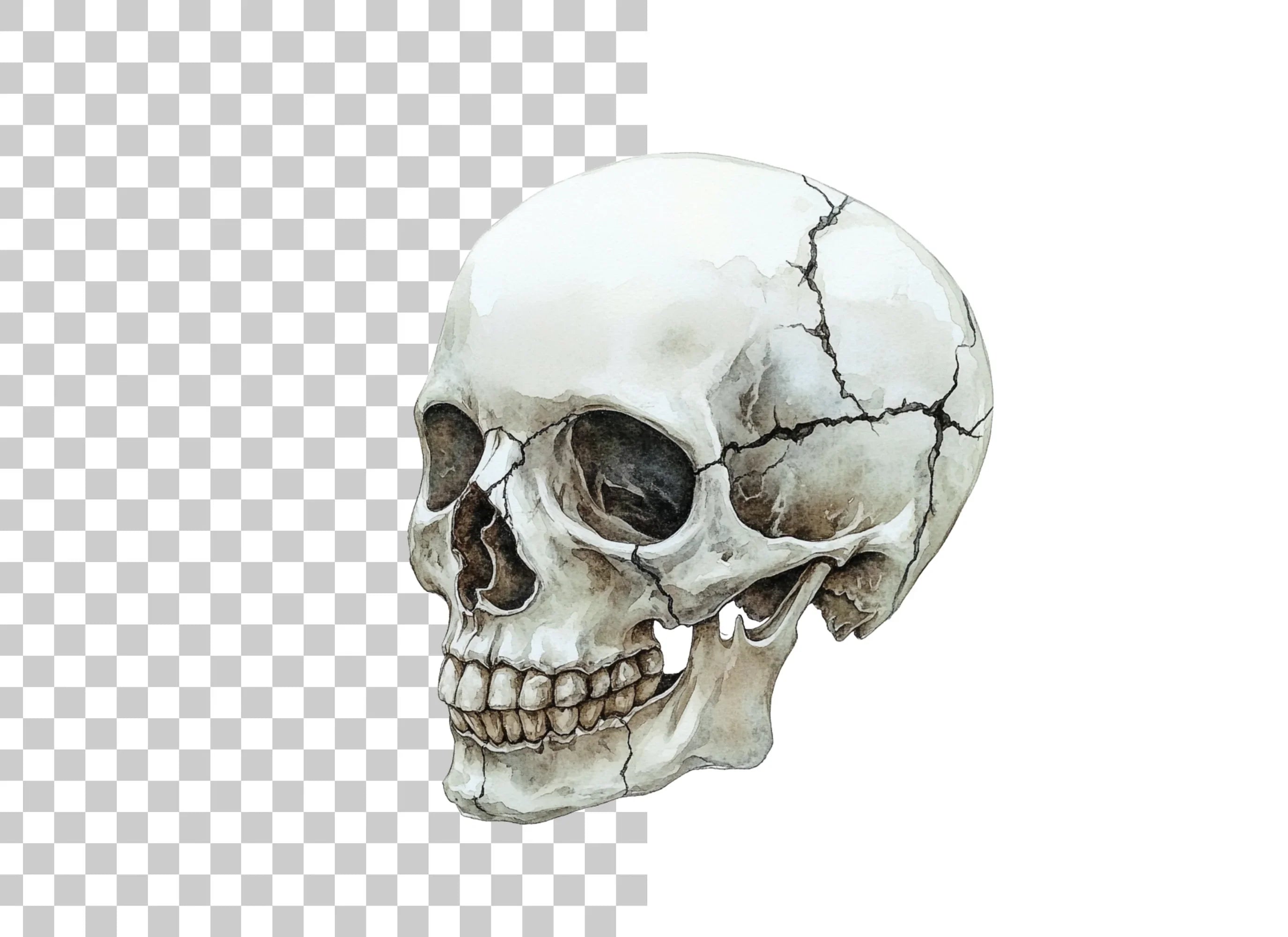 Cracked Skull Side View Clipart Bundle