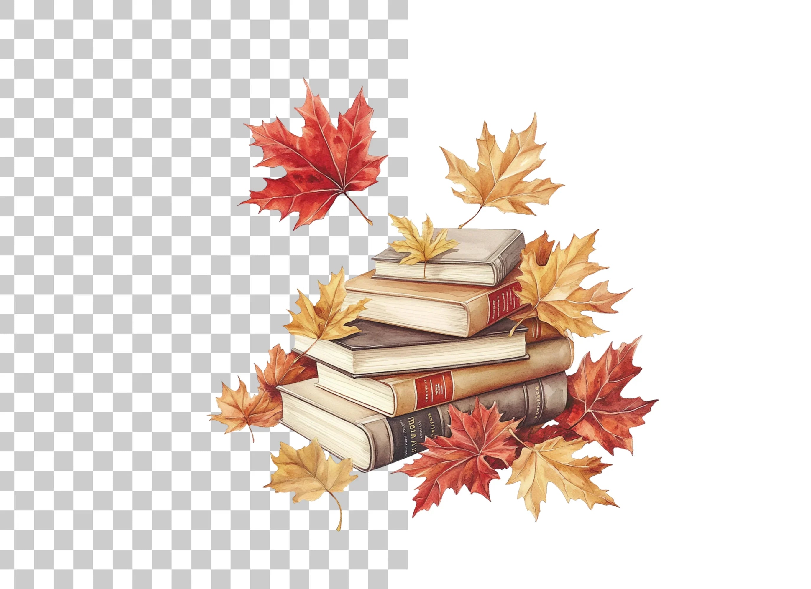 Autumn Books and Leaves Clipart Bundle