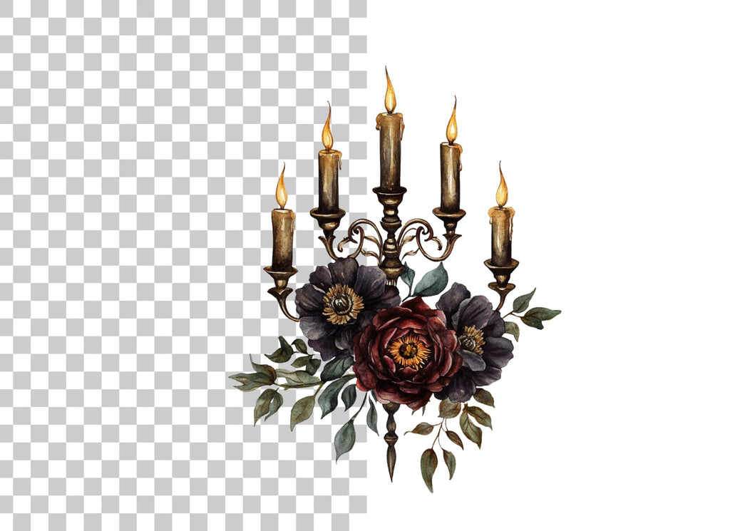 Gothic Candelabra Floral Clipart Bundle