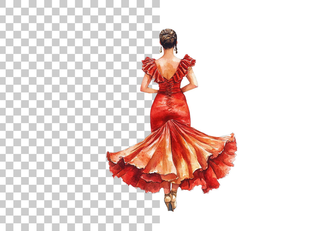 Elegant Woman in Red Gown Back View Clipart Bundle