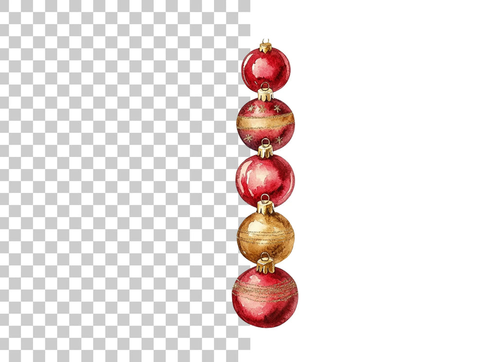 Red and Gold Christmas Ornaments Clipart Bundle