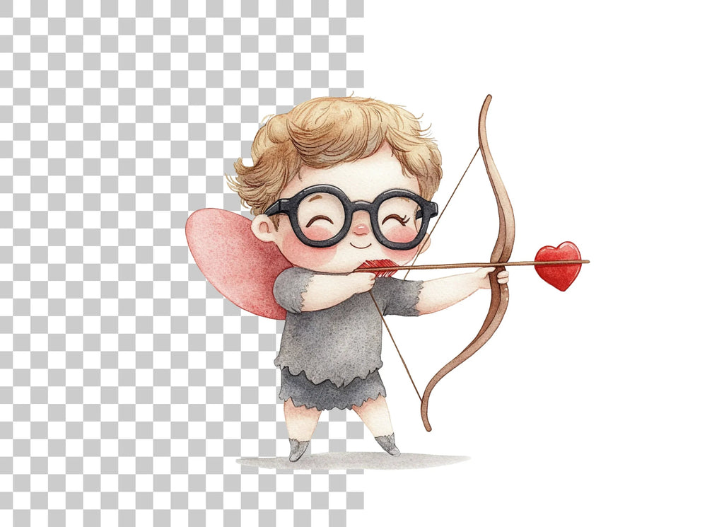 Cute Cupid with Glasses Clipart Bundle