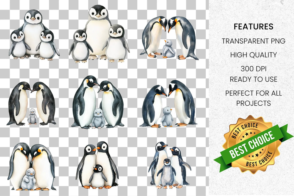 Cute Penguin Family Clipart Bundle