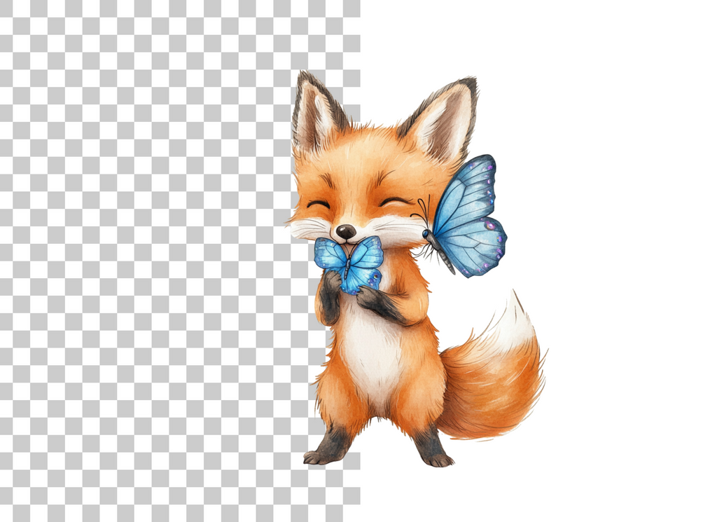 Cute Fox with Blue Butterflies Clipart Bundle