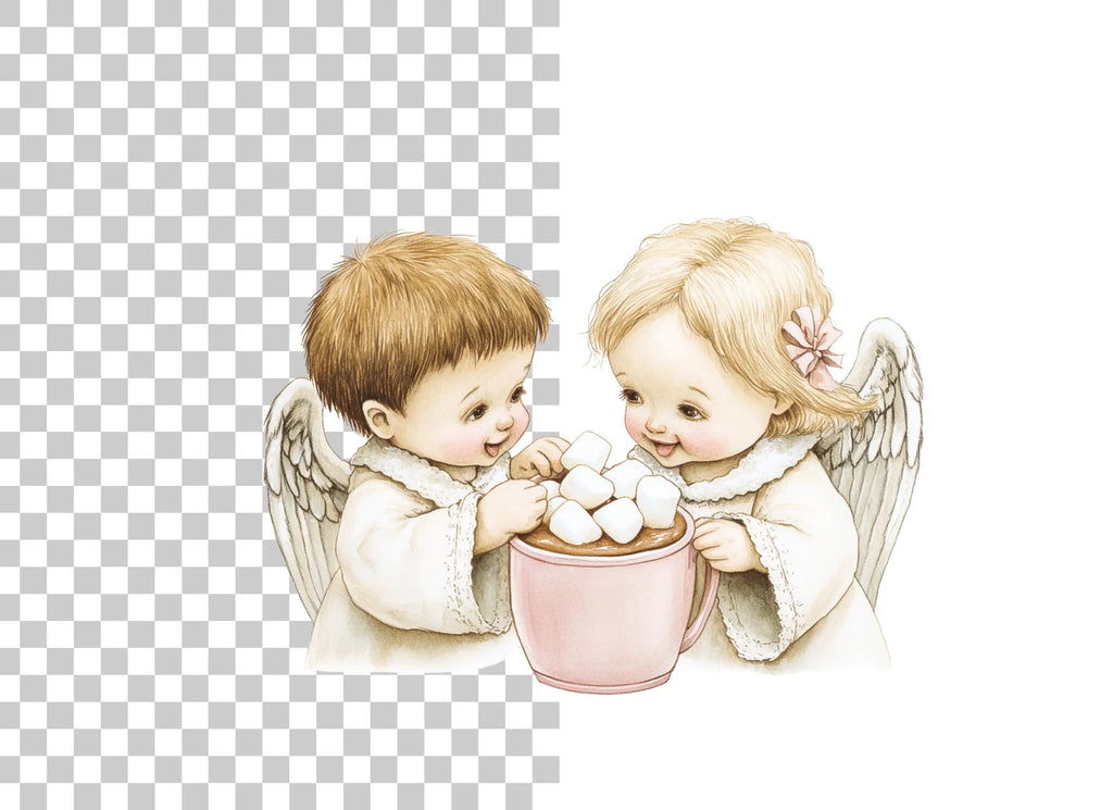 Cute Angels with Hot Cocoa Clipart Bundle