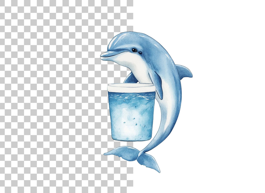 Cute Dolphin Holding Drink Clipart Bundle