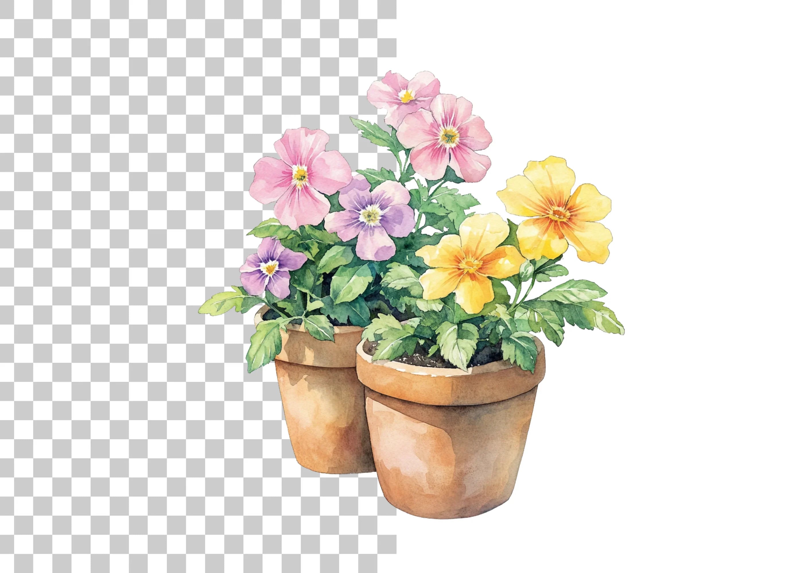 Charming Potted Pansies Clipart Bundle