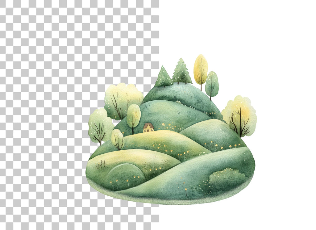 Green Hills Landscape Clipart Bundle