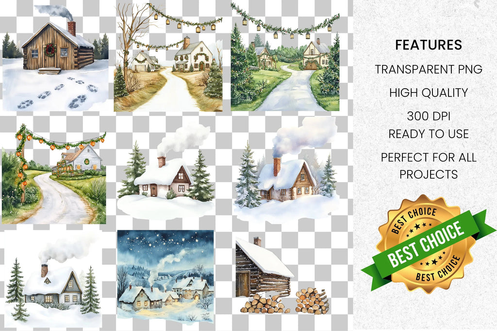 Winter Village Clipart Bundle