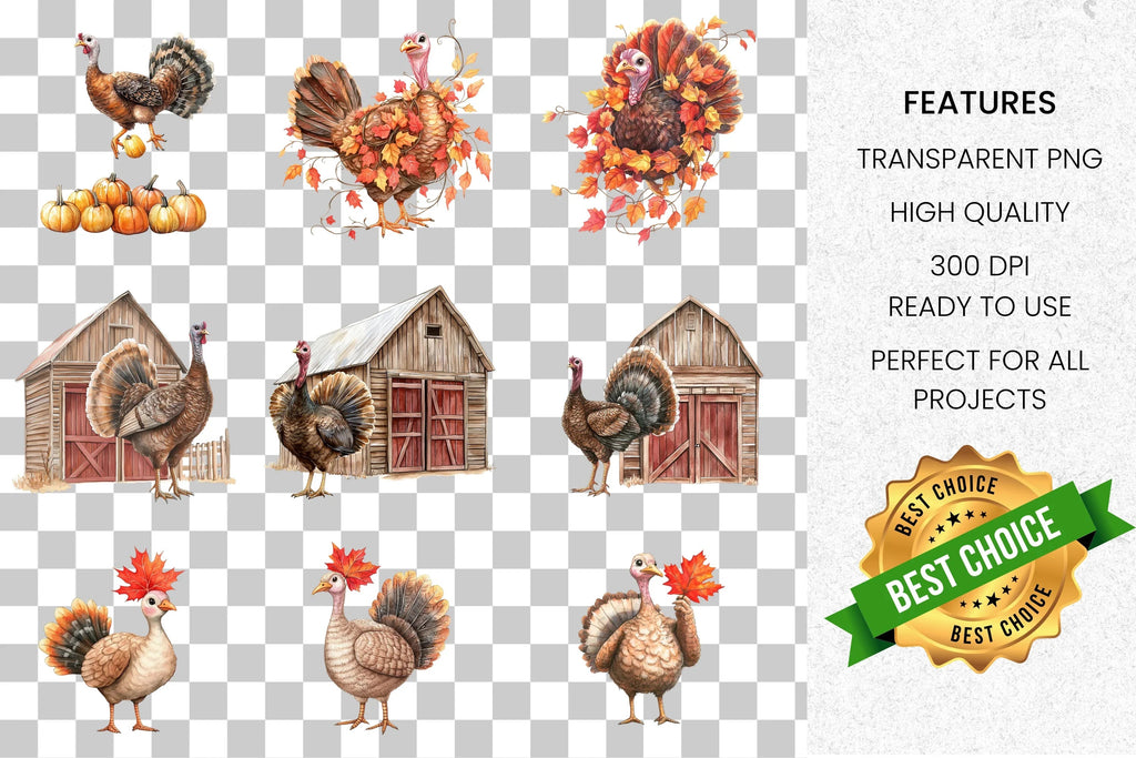 Thanksgiving Turkey Autumn Farm Clipart Bundle