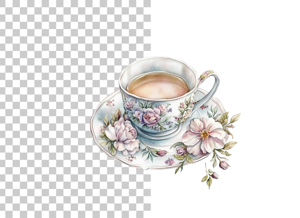 Charming Floral Teacups Clipart Bundle