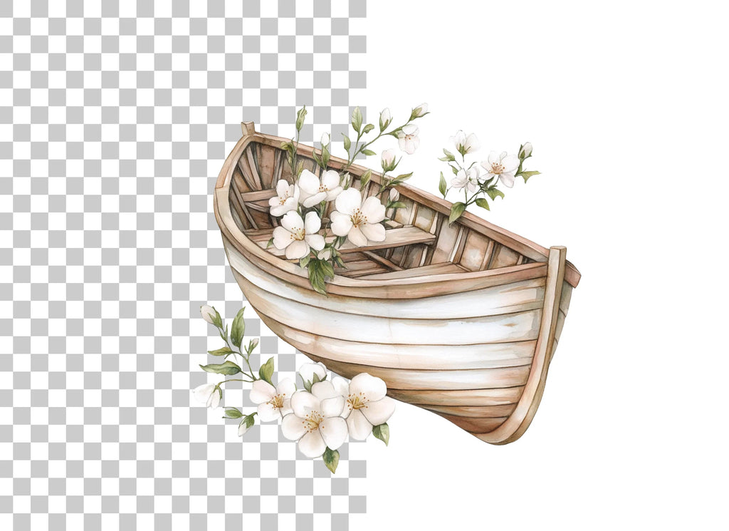 Boat with White Flowers Clipart Bundle