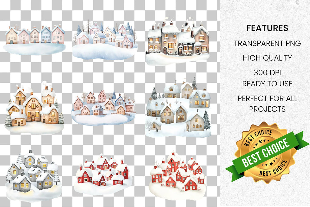 Cozy Winter Village Clipart Bundle