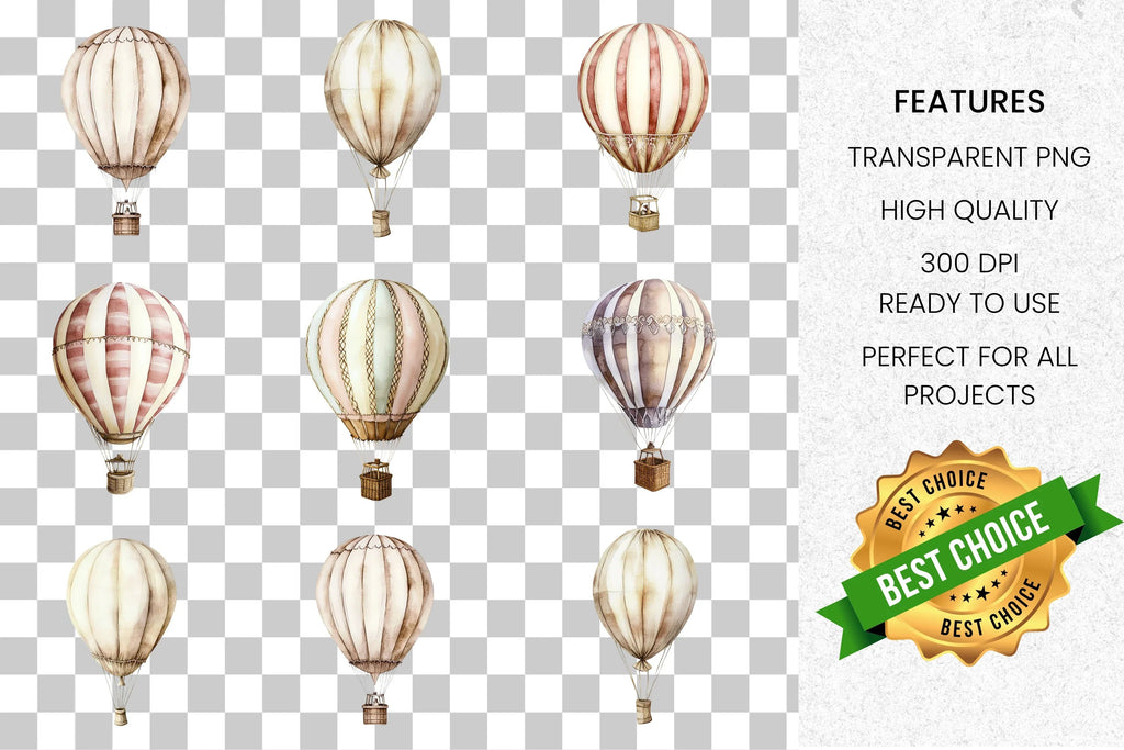 Hot Air Balloon Clipart Bundle