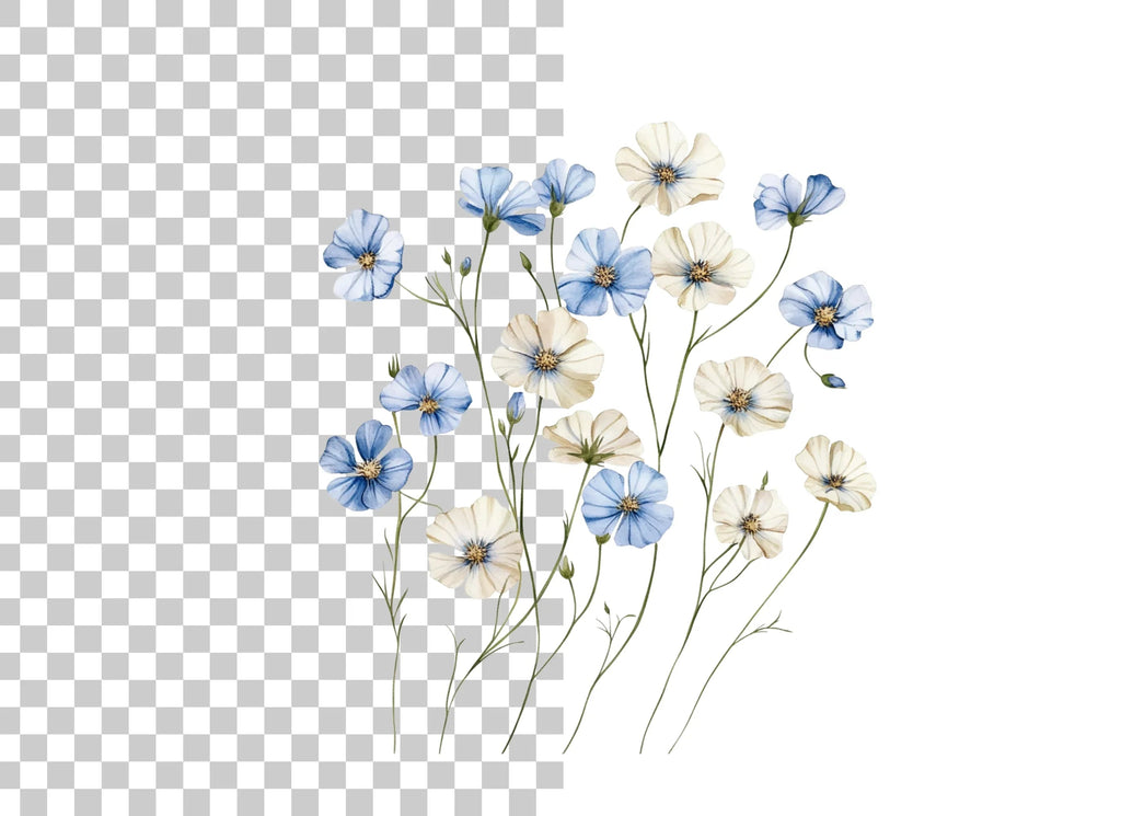 Blue and White Floral Clipart Bundle