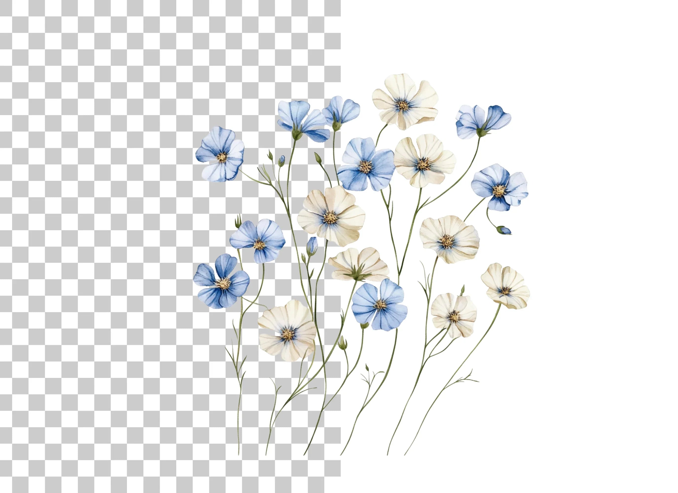 Blue and White Floral Clipart Bundle