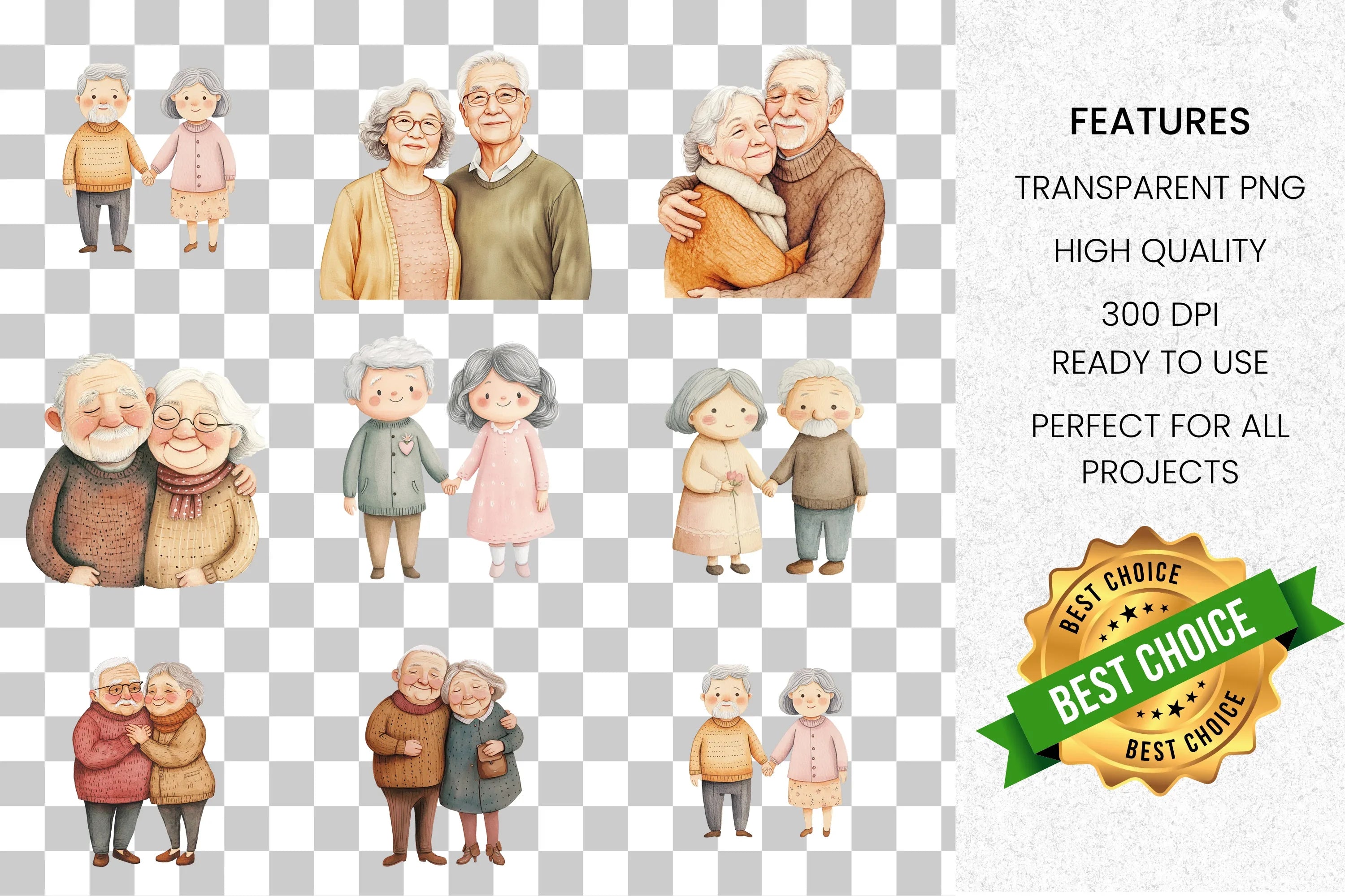 Sweet Senior Couple Love Clipart Bundle